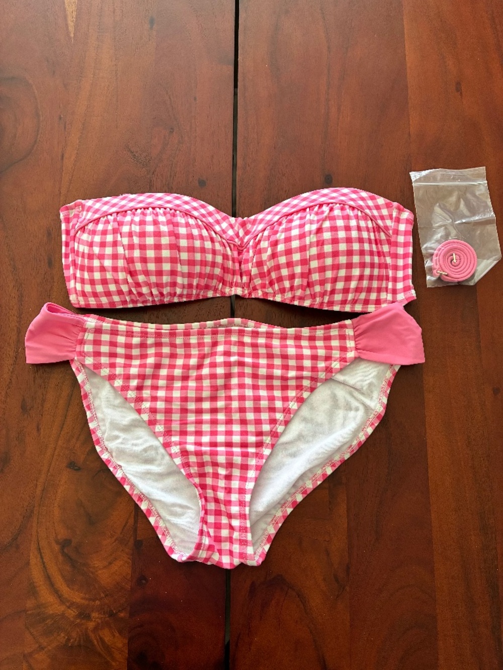 Lauren James pink gingham two piece bikini swimsuit L